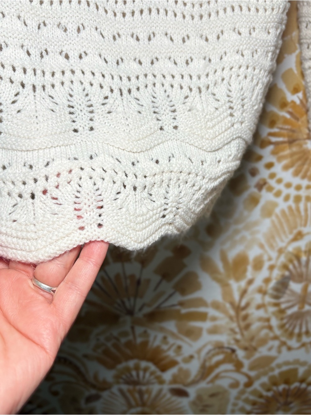 Cream Crochet Knit Cardigan Sweater | Boho Tie Front Top | Coastal Cottagecore - Picture 10 of 12